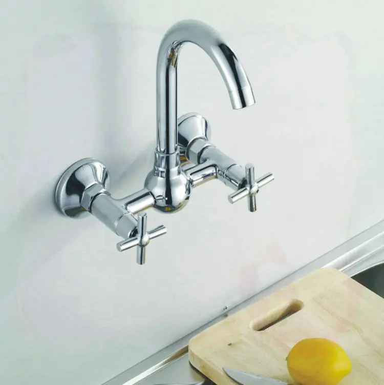 Wall Mounted Kitchen Faucet Double Handle Hot Cold Mixer Tap Basin Sink grifos|faucet tap|faucet showerfaucet hose |