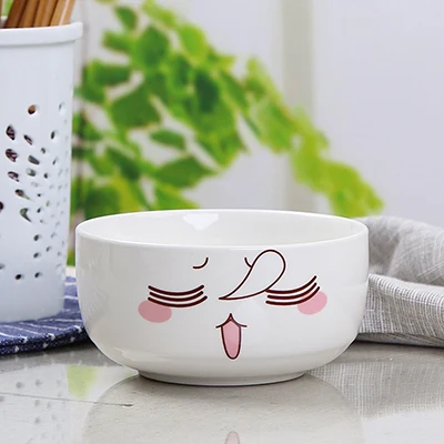 Красный Мультяшная керамическая чаша Happy Expression кухонные Миски Керамические Детские кухонные чаши аксессуары - Цвет: Красный
