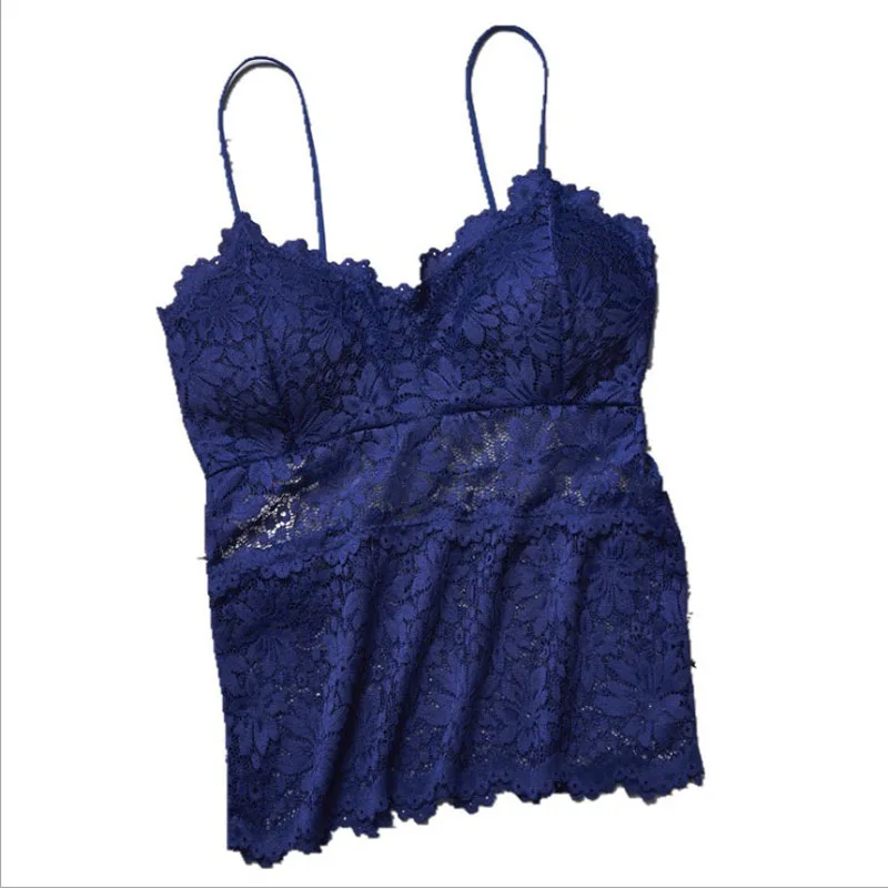 Синий Women Sexy Camisole&Tanks With Cups Sling Flower Lace Breathable Comfortable Fitness Up Girls' Tops Night Dress Summer Underwear - Цвет: Синий