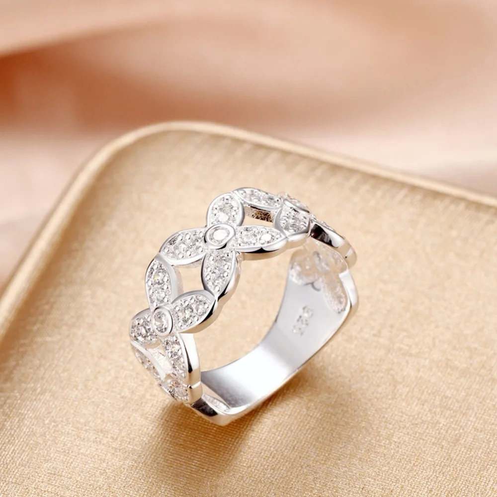 New rounded hollow shiny Wholesale silver plated ring 925 Fashion jewelry Silver Ring Women Square Simulated zircon Jewelry | Кольца