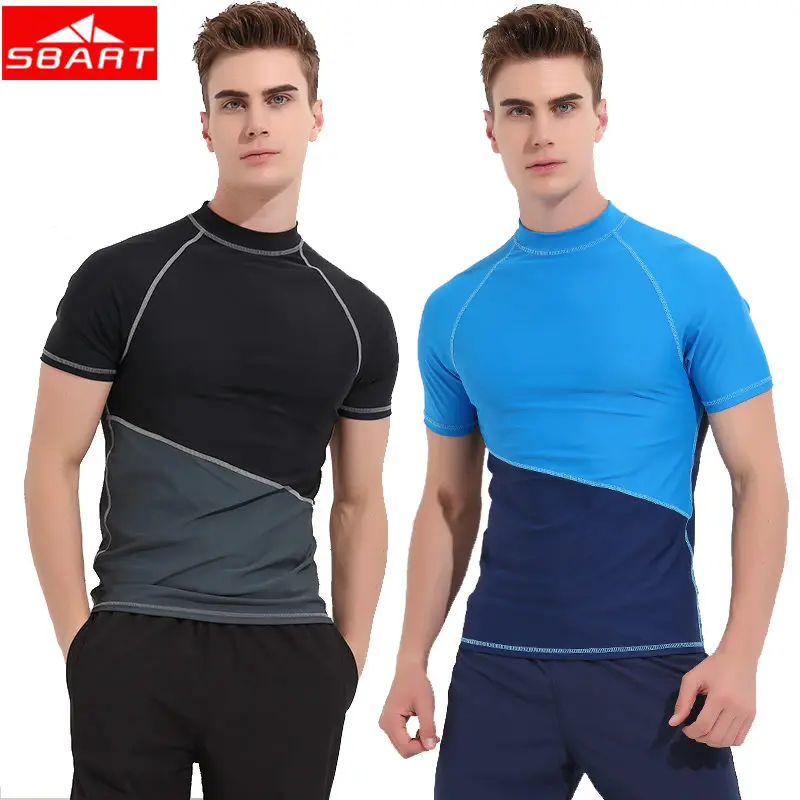 

SBART Short Sleeve Men Rash Guards Wetsuit Shirt Lycra Quick-dry Surfing Swimwear Tops T-shirt Anti-UV Windsurf Swim Rash Guards