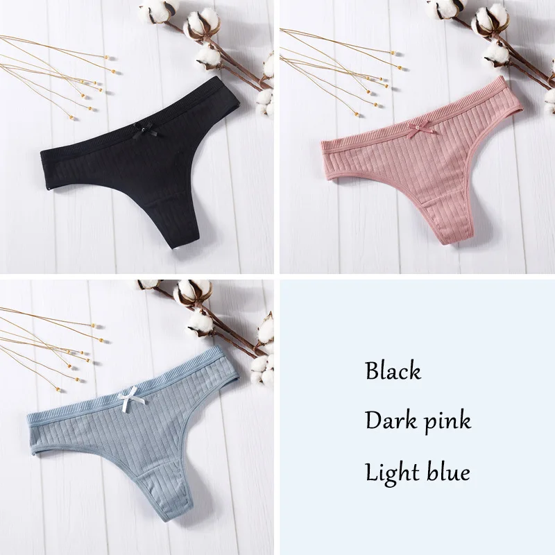 Black-D.pink-L.blue Сексуальные стринги, женские хлопковые стринги, трусики для женщин, трусики-стринги, нижнее белье, интимное белье, дамское нижнее белье с Т-образной спинкой, низкая посадка, 3 шт./партия - Цвет: Black-D.pink-L.blue