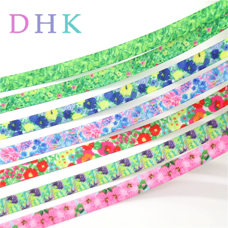 DHK 3/8 ''10 ярдов цветы напечатанные ленты аксессуар hairbow головной убор DIY украшения OEM 9 мм B1790
