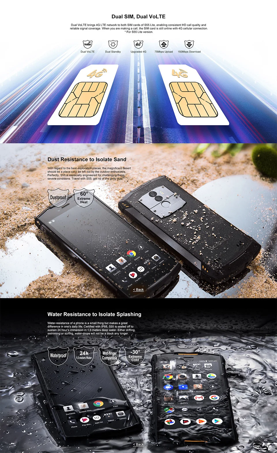 DOOGEE S55 смартфон IP68 Водонепроницаемый MTK6750T Восьмиядерный Android 8,0 4 Гб+ 64 Гб 13 МП Двойная камера OTA отпечаток пальца 5,5 дюйма мобильный телефон