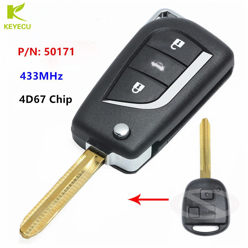 Запасной дистанционный ключ KEYECU 433 МГц 4D67 для Toyota Prado 120 RAV4 Kluger Avensis Tarago P/N: 50171|Ключ