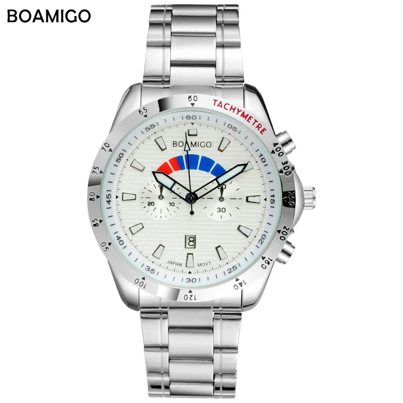 Мужские часы модные кварцевые ведущей марки BOAMIGO повседневные стальные