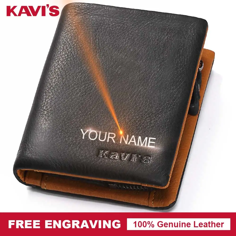 Кошелек KAVIS из натуральной кожи для мужчин бумажник с монетницей портмоне