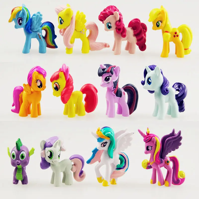 12 шт./компл. Единорог + Радуга тире шип лошадь фигурку игрушки Pegasus Alicorn Коллекция