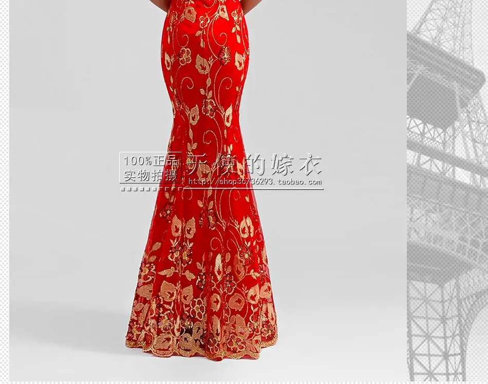 Современные китайское традиционное платье Длинные cheongsam красный xxxl Феникс Плюс размеры чонсам, свадебное платье рыбий хвост кружево в блесток