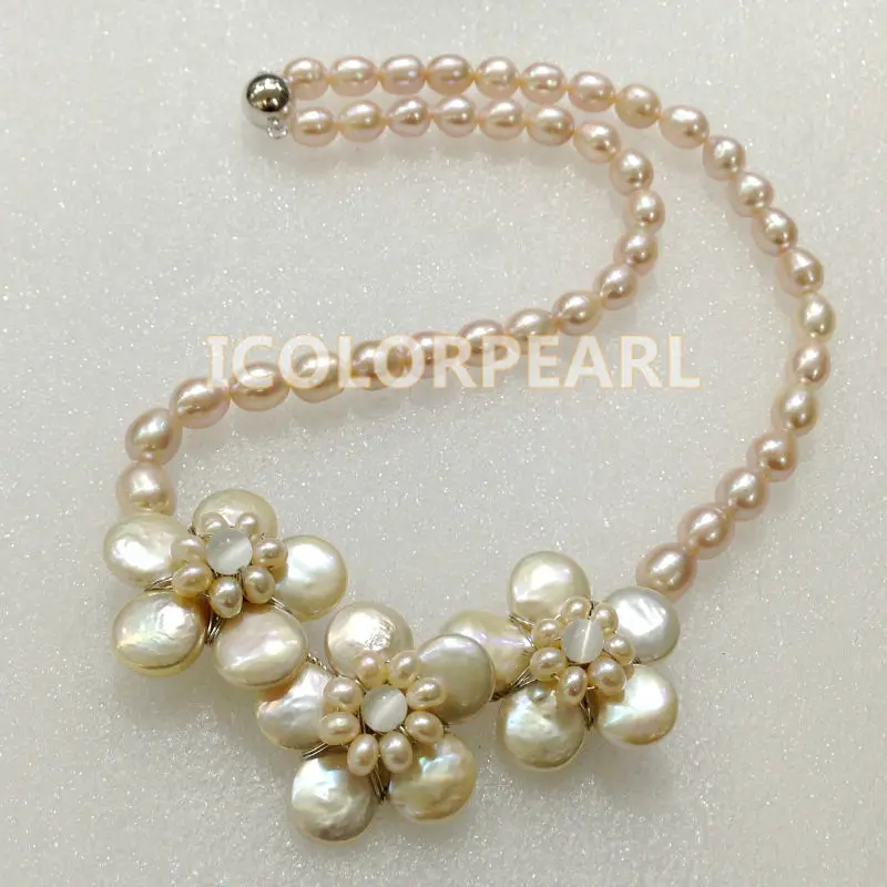 Элегантный пресноводный жемчуг в форме подсолнуха и Овальный розовый