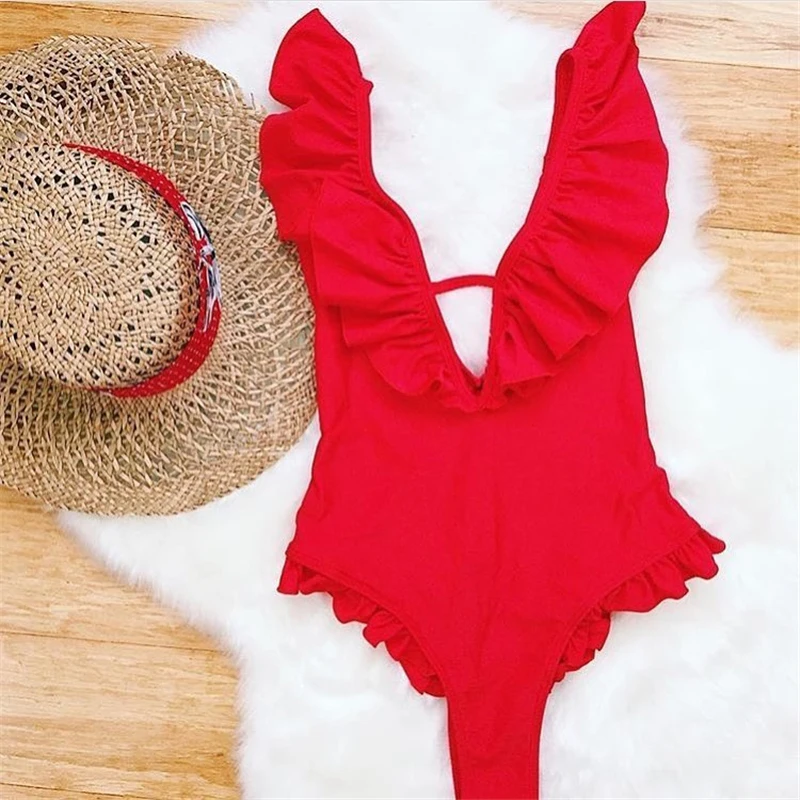 В-X бордовое бикини купальник в стиле ретро женский монокини с v-образным вырезом