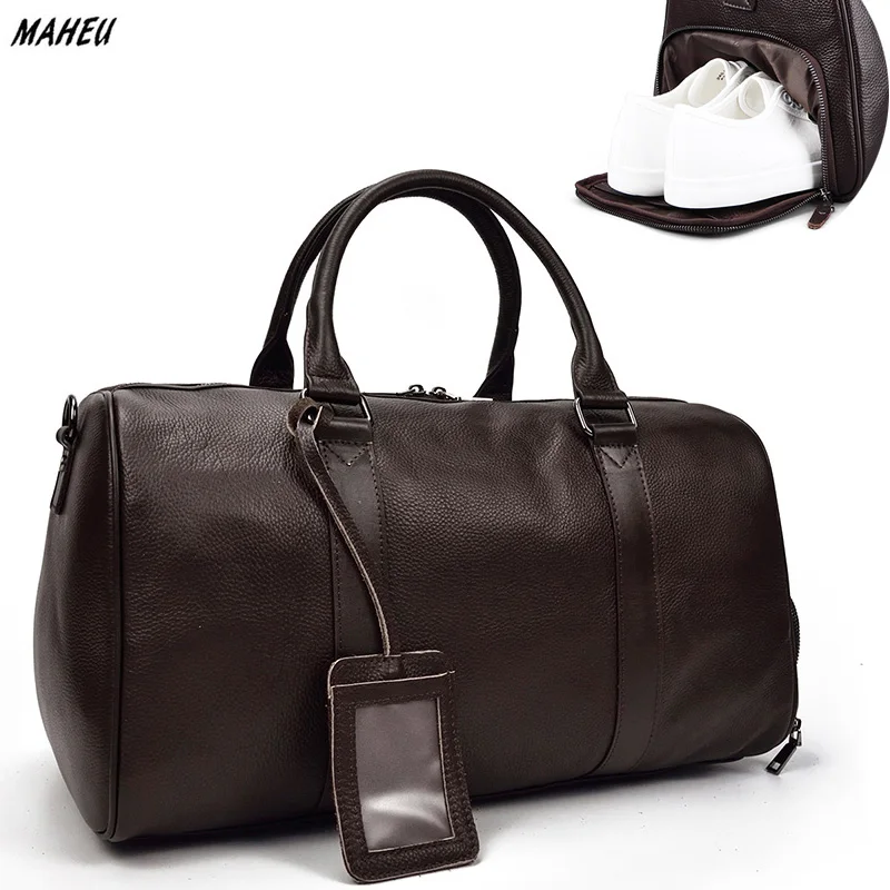Men Genuine Leather Travel Bag Duffel Large Capacity Travel 