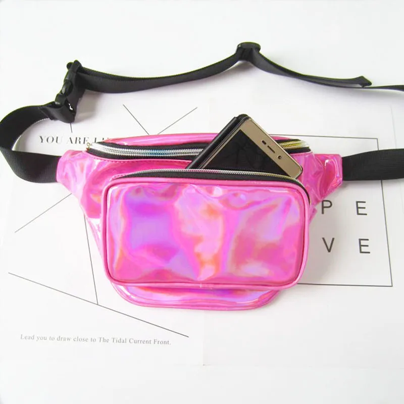 Holographic Blue Fanny Pack Laser Waist Packs Hip Bag Women's Rainbow Bags Unisex Flower Fannie for Women |