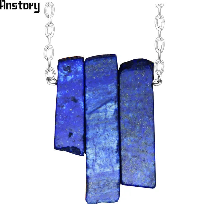 Natural Lapis Irregular Rectangle Lapis Lazuli Necklace Vintage Handmade Natural Stone Necklace For Women Stainless Steel Jewelry TN436 - Окраска металла: Natural Lapis