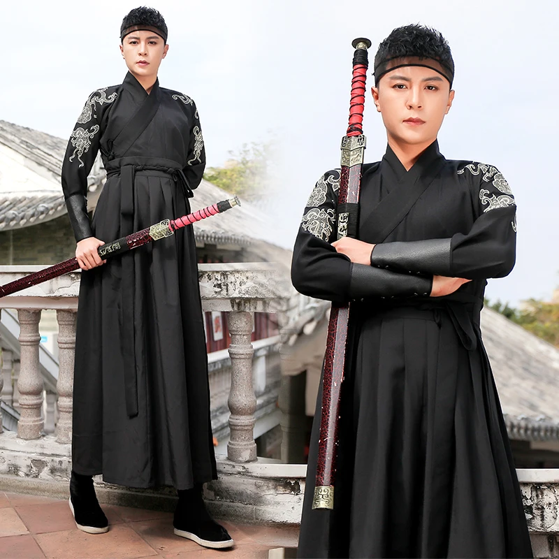 Мужской костюм ханьфу из древнего китая черная одежда ушу традиционный