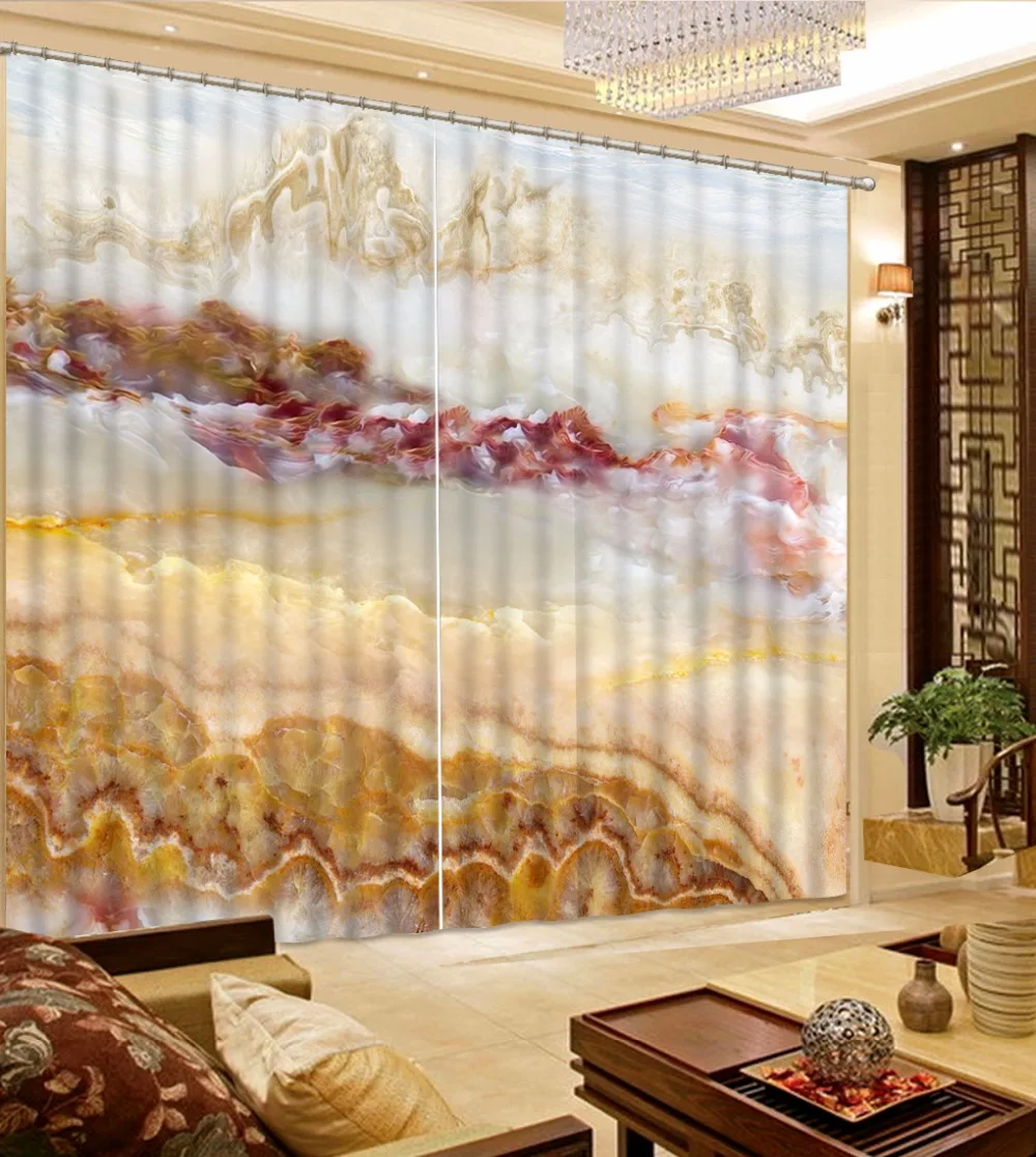 

Blackout curtain Luxury Blackout 3D Window Curtains For Living Room Bedroom Customized size yellow marble curtains