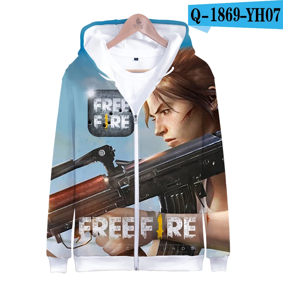 Хип хоп 3D free fire модная мужская толстовка с капюшоном на молнии Зимняя куртка популярный пуловер хлопковое пальто с длинными рукавами - Цвет: Серый