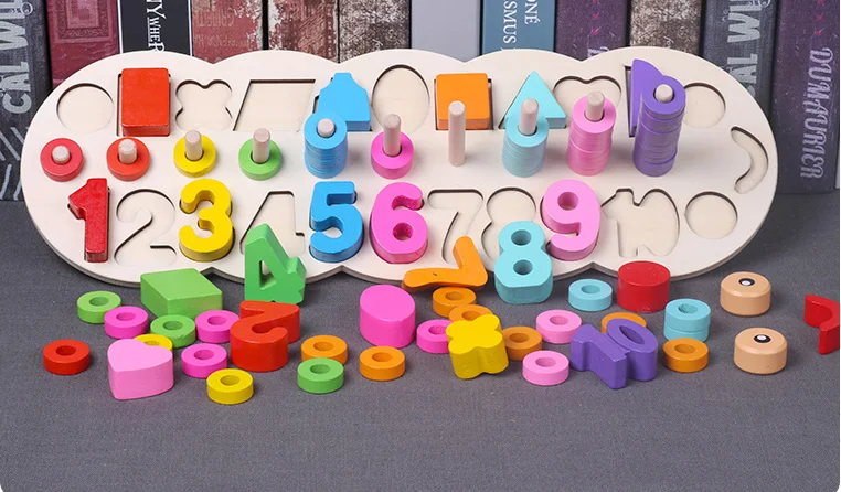 1 комплект детский деревянный Монтессори игрушки Радужное кольцо сопряжение обучающая доска раннее образование, чтобы узнать цифровые игрушки деревянные блоки