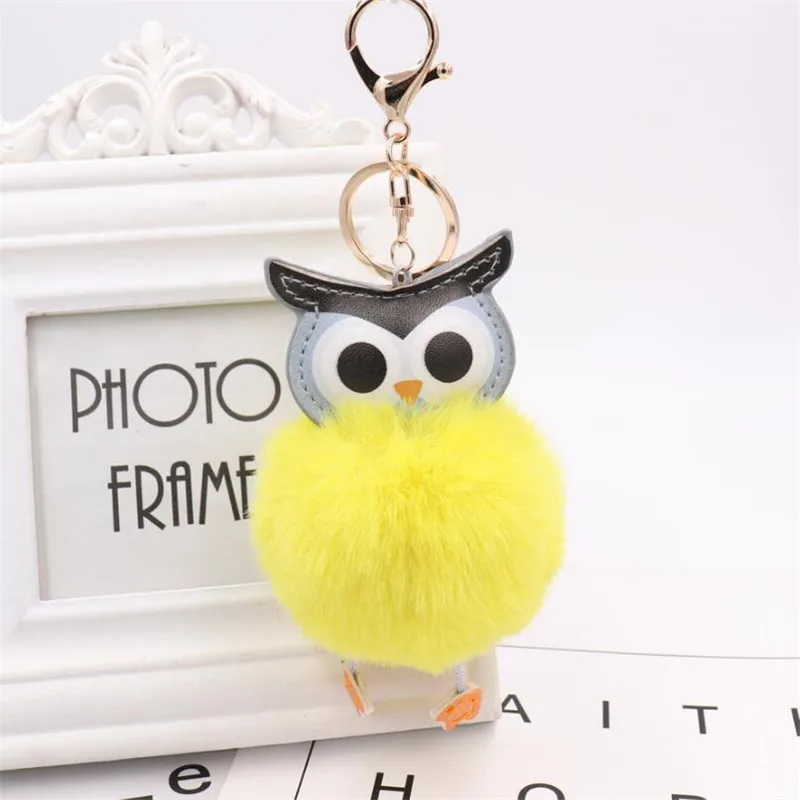 Пушистая сова мех помпон брелки кольцо для женщин Fuax кролик шар сумка подвески