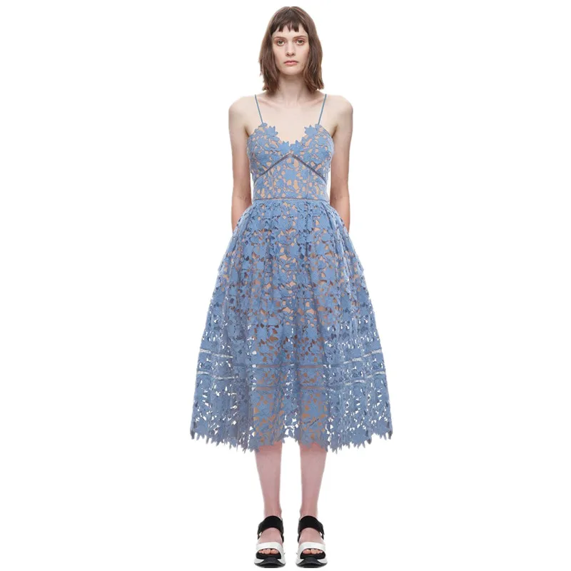 Женское кружевное платье-Автопортрет BLLOCUE подиумное платье на бретелях-спагетти