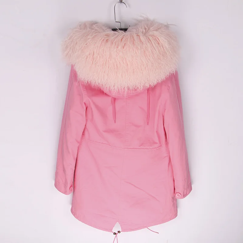 pink Новое поступление, длинное меховое пальто, модная Женская Роскошная парка из овечьей шерсти, пальто с капюшоном, зимняя куртка - Цвет: pink