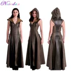 Женский халат, кожаные костюмы без рукавов, с V-образным вырезом, головной убор, одежда с высокой талией