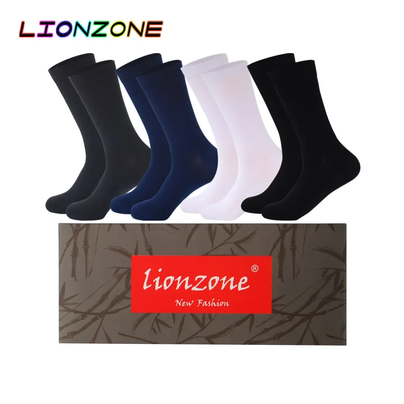 LIONZONE 4 пар/лот новые стильные мужские черные Бизнес бамбуковые носки для свадьбы