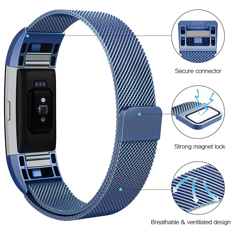 Хохлатая Миланская петля ремешок для часов для браслета FitBit Charge 2 Замена наручных часов браслет из нержавеющей стали ремень аксессуары