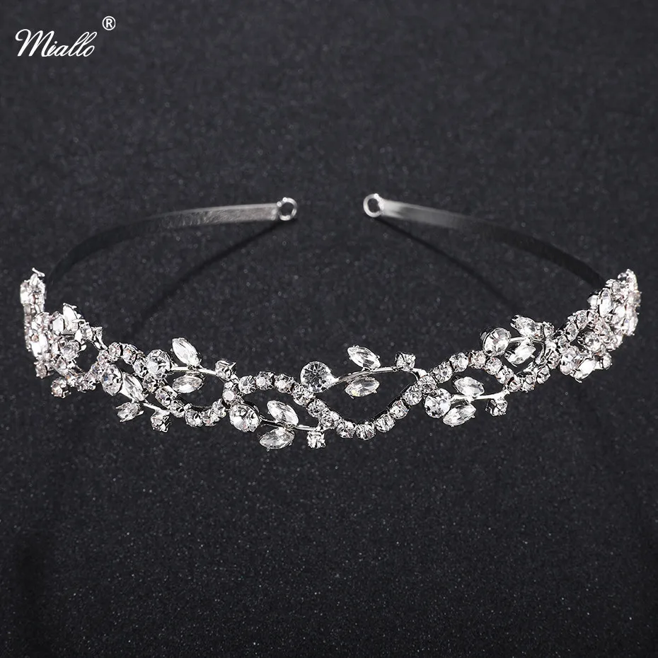 

Miallo Wedding Tiaras Bridal Hairpins Rhinestone Girls Headband Silver Color Leaves Crystal Crowns Accessories Jewelry for Hair