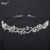 miallo wedding tiaras bridal hairpins rhinestone girls headband silver color leaves crystal crowns accessories jewelry for hair