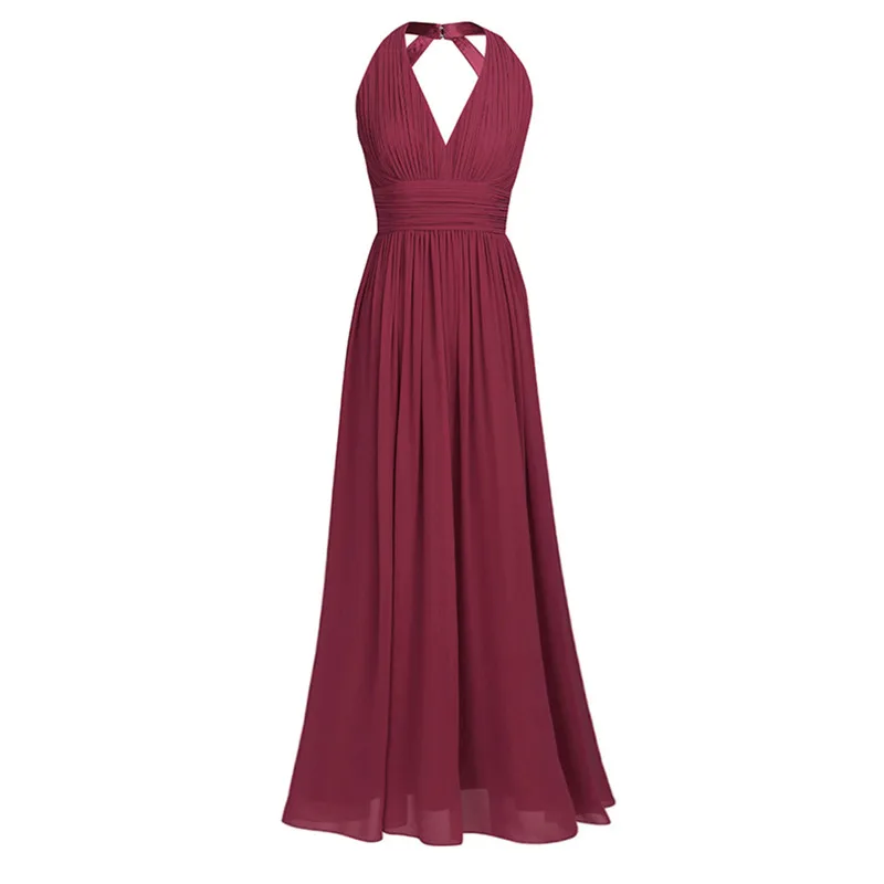 Красное длинное платье подружки невесты длиной до пола с v образным вырезом без