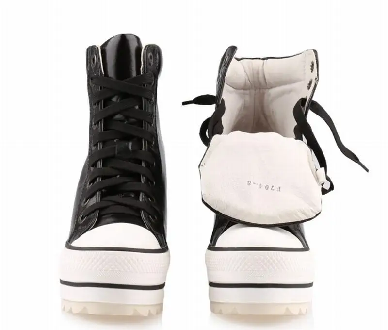 Women High Quality 111% All Genuine Leather Hidden Wedges Heel Casual Shoes Top Lace Up Platform Thick Bottom Elevator Boot | Обувь