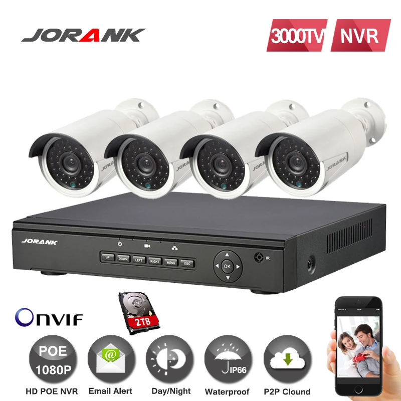 Комплект наружного видеорегистратора 8CH 4MP 1080P 48vpoe NVR 4 шт. 2MP 3000TVL PoE IP камера P2P