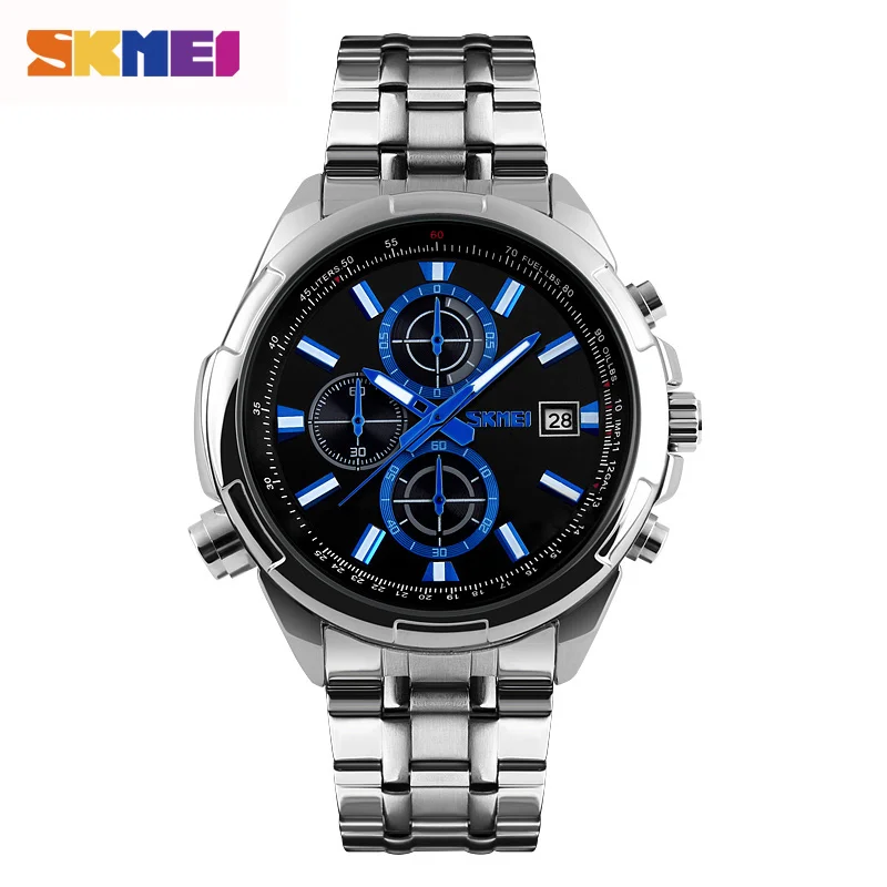Silver Black SKMEI Relogio Masculino кварцевые часы мужские модные повседневные наручные часы лучший бренд Роскошные часы из нержавеющей стали часы с металлическим ремешком - Цвет: Silver Black