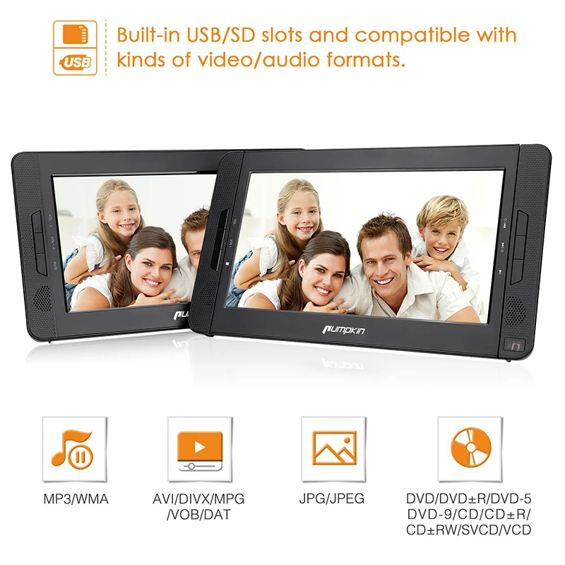 Pumpkin 10 1 ''портативный автомобильный подголовник двойной dvd плеер HD TFT LCD экран