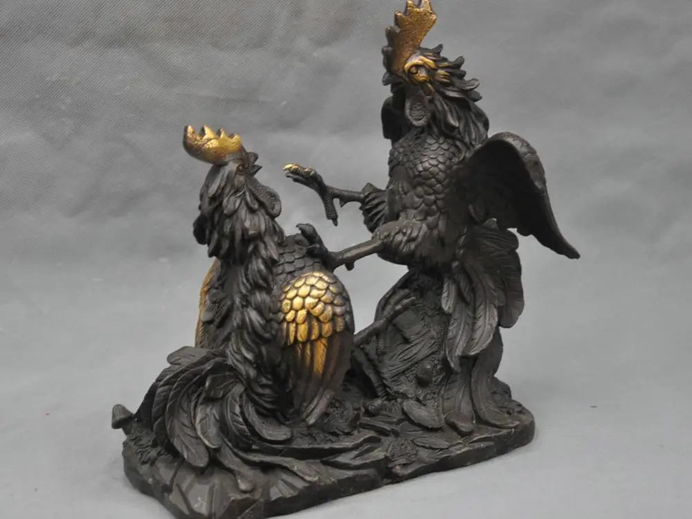 11 &quotКитайская народная курица два петуха боевой бронзовая статуя|statue|statue bronzestatue china |