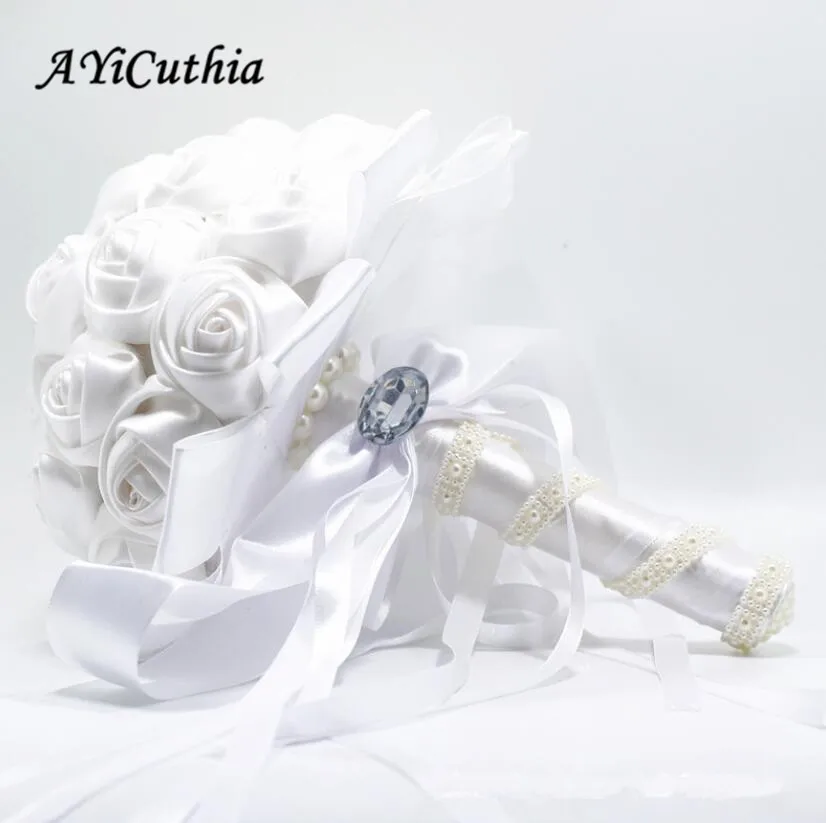 

AYiCuthia Silk Wedding Bouquet Wedding Flowers Ivory Rose Bridesmaid Flowers Artificial Bridal Bouquets S109a
