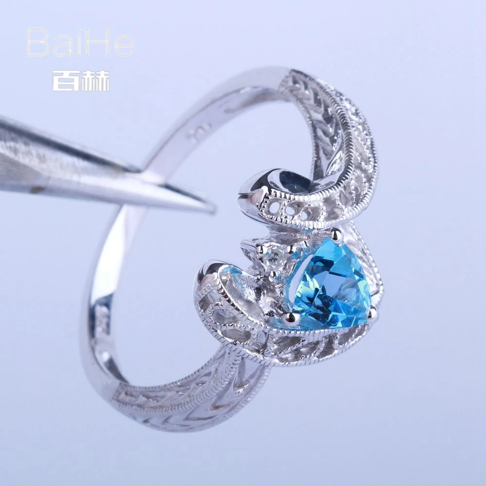 BAIHE Solid 14K белое золото 1CT голубой топаз/безупречный триллион свадебные женские