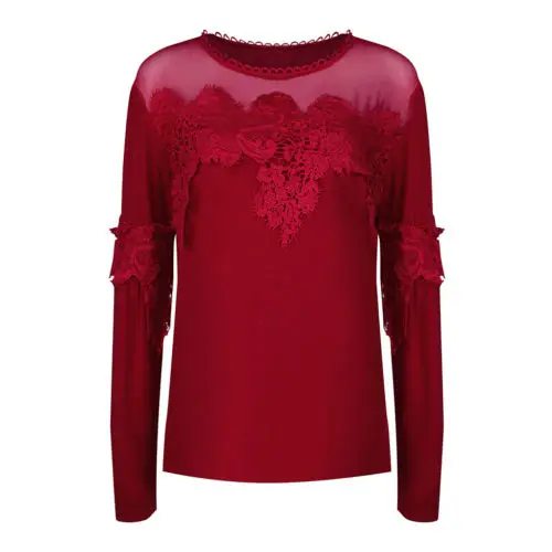 

Fashion Women Long Sleeve Shirt Casual Lace Patchwork Loose Cotton T-Shirt Tops T-shirts for women