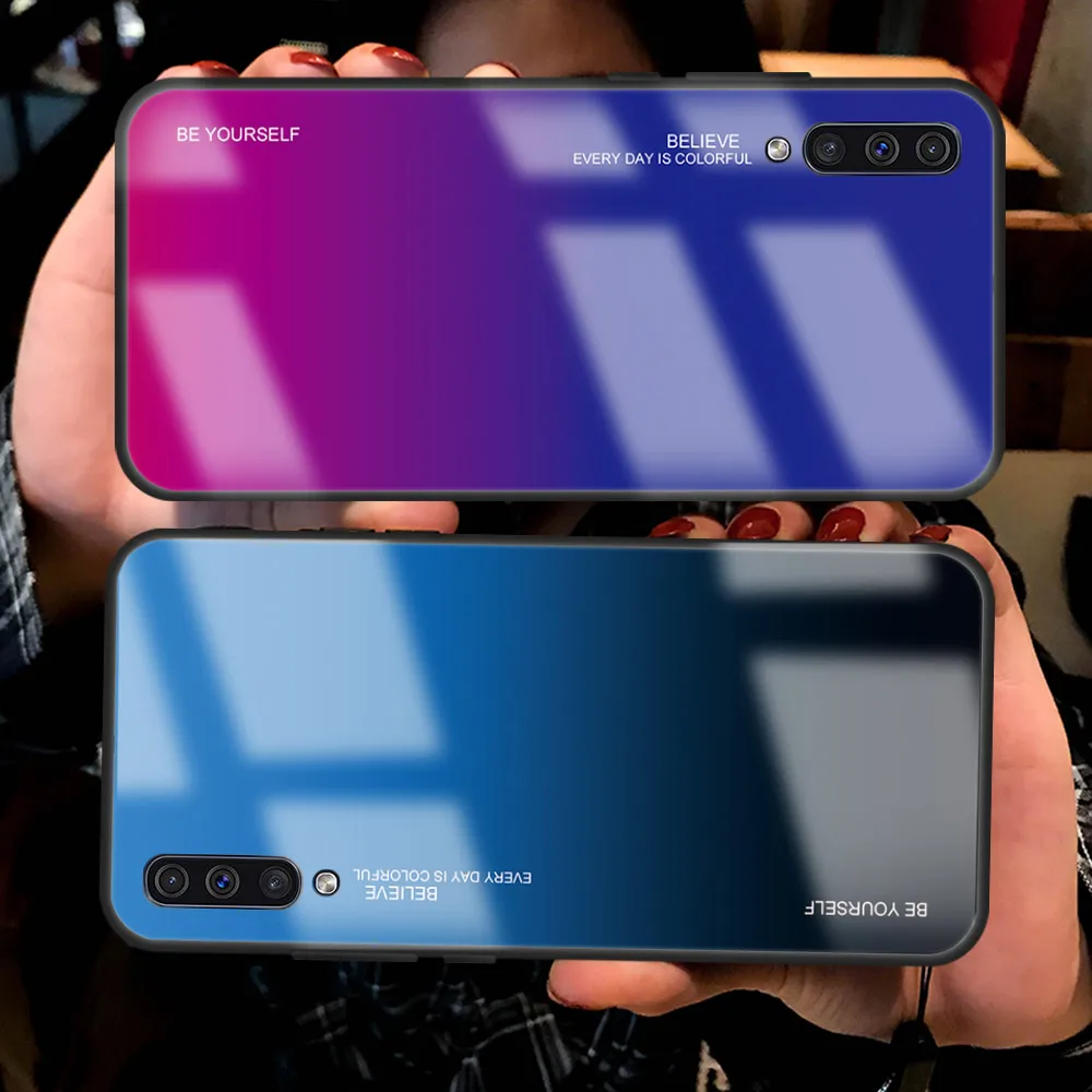 Градиентный телефонный чехол для samsung Galaxy A50 A30 A10 чехол закаленное Стекло задняя крышка для samsung A50 A505F A305F 50 30x10 Coque