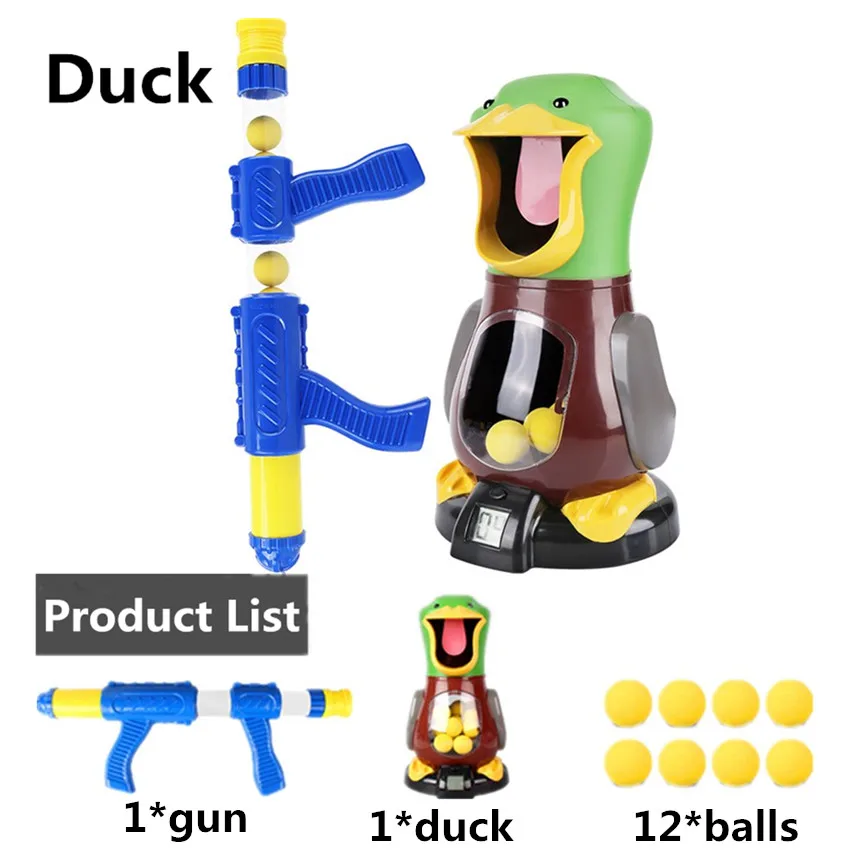 Duck 1 комплект с воздушным питанием для мальчиков Детский безопасный игрушечный пистолет с мягкими пулями мишени пуля игрушка забавный подарок Крытая хитовая игра с голодной уткой - Цвет: Duck