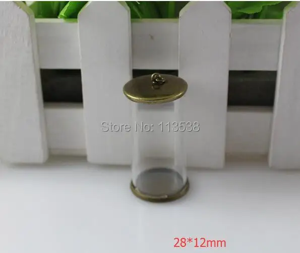 

Free ship!! 50sets/lot 28*12mm clear tube glass globe & bronze color cover button set (no filler) , glass bottle vial pendants