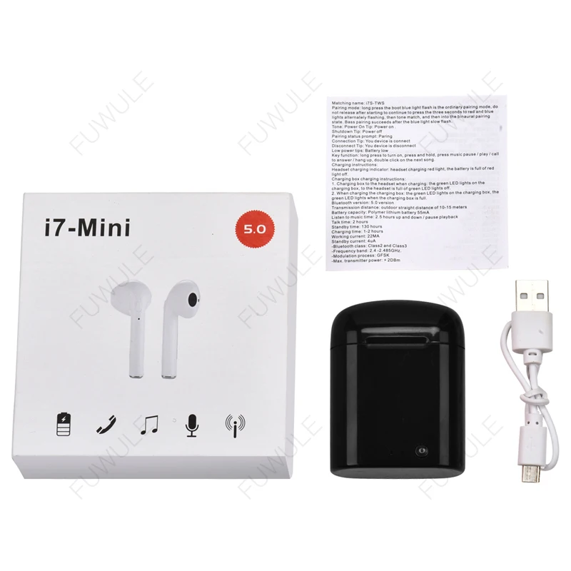 Black Original Box I7 Mini TWS, беспроводные Bluetooth 5,0 наушники, всплывающие двойные наушники с зарядным устройством, микрофон, Спортивная гарнитура для телефона xiaomi huawei - Цвет: Black Original Box