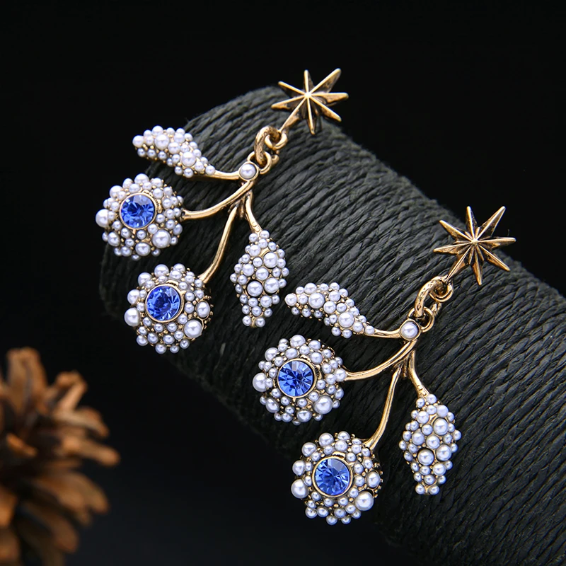 Уникальные брендовые дизайнерские висячие серьги с бусинами листьями цветами