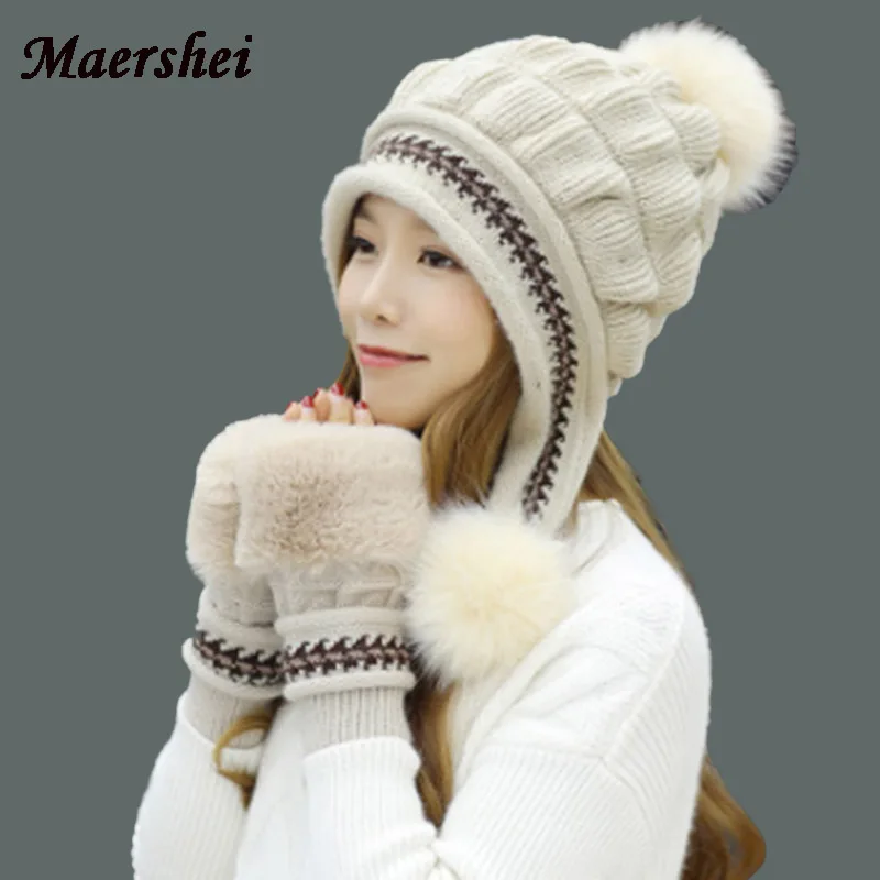 MAERSHEI щапка женская Для женщин шапочки Skullies женский Кепки теплый помпоны меховые