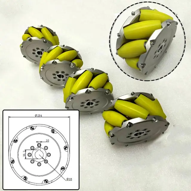 UniHobby 10 дюймов/254 мм колеса Mecanum UH254 сверхпрочные промышленные с 8 роликами из