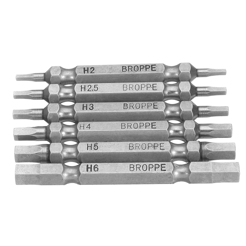 Broppe 6 шт. с двойной шестигранной головкой Магнитная отвертка Биты H2 H6 65 мм длиной