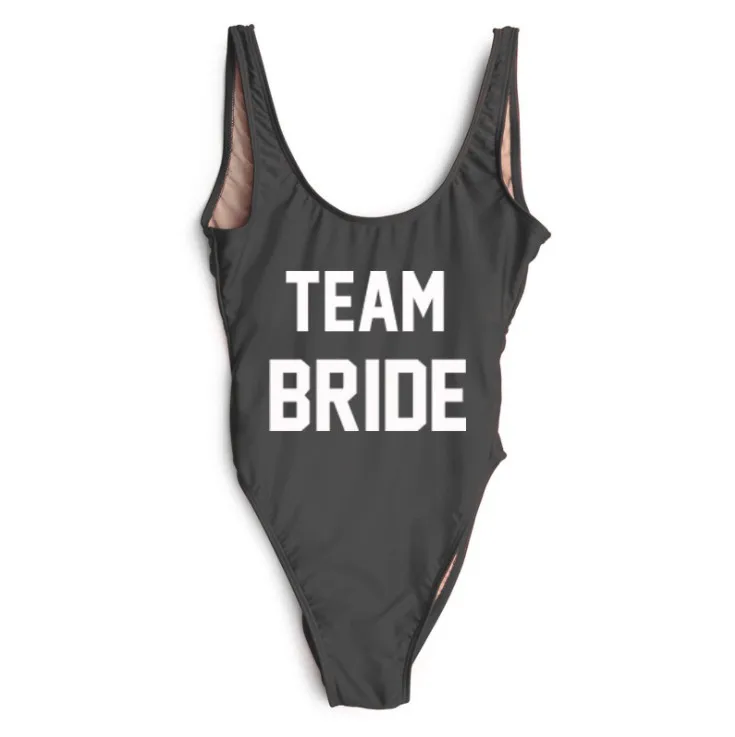 black team bride 5 шт., Свадебный купальник для невесты, подарок для невесты, команда невесты, с буквенным принтом, женский купальный костюм, вечерние костюмы холостяка - Цвет: black team bride