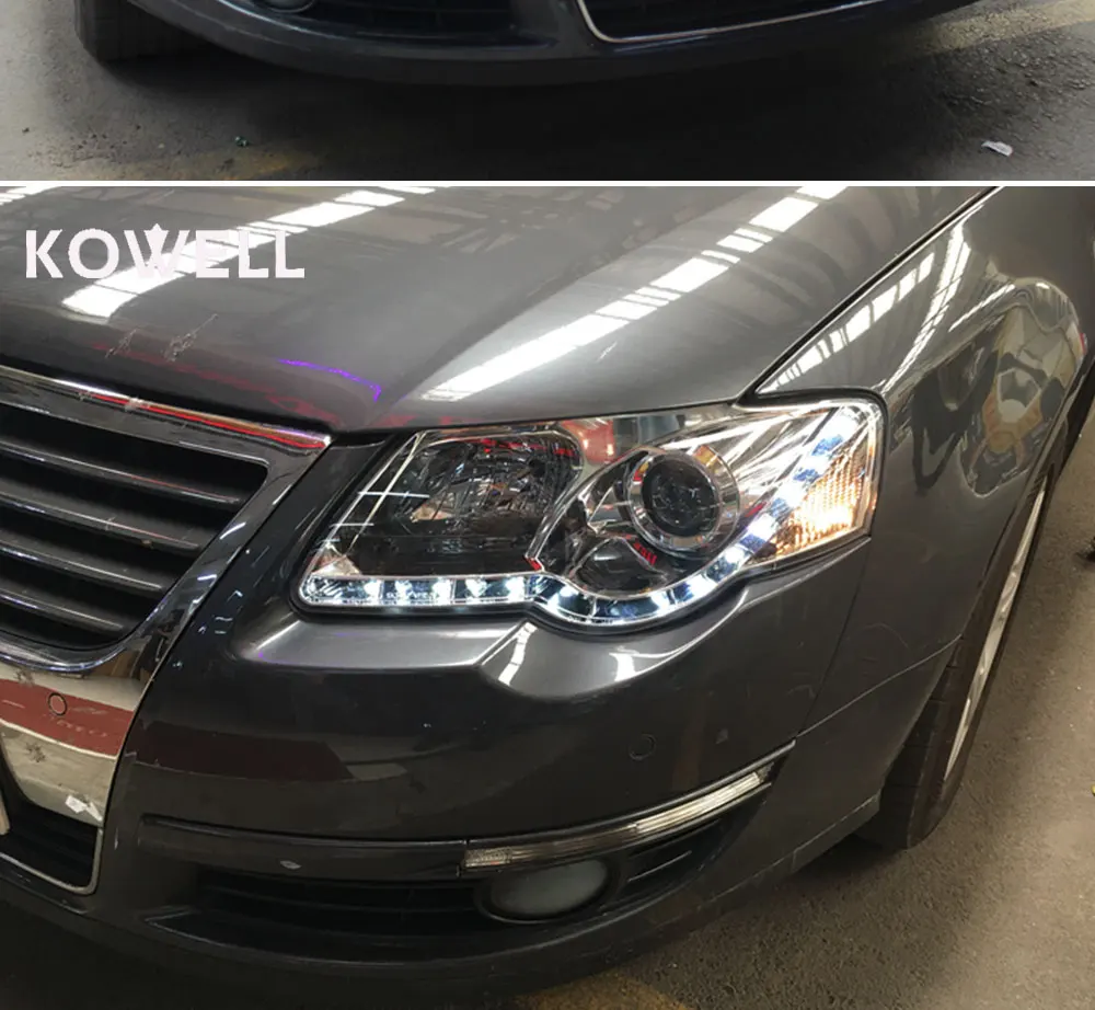 KOWELL автомобильный Стайлинг для VW Passat фары 2005-2009 для Passat фары светодиодные DRL передние Биксеноновые линзы двойной луч HID комплект