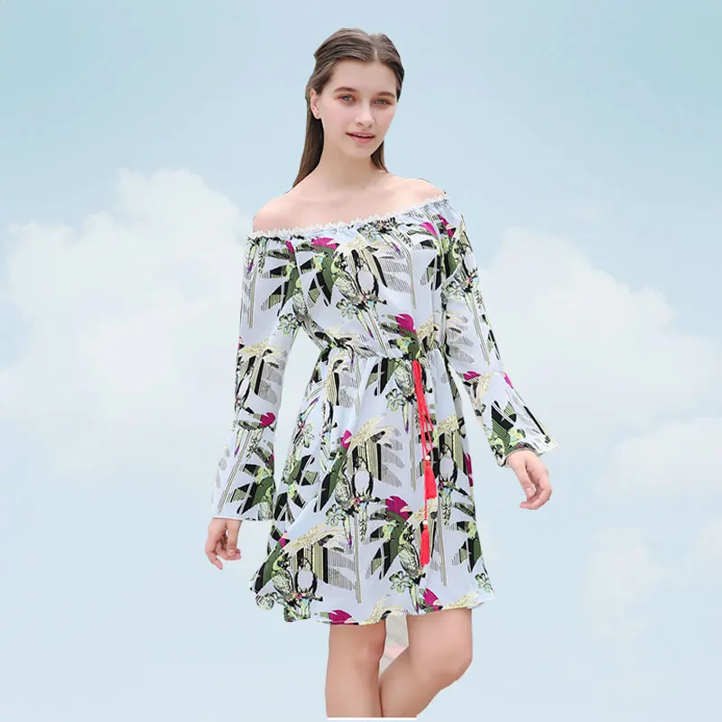 Летнее платье бохо стиль Femme Robe Европейский Американский печатных рукав клеш с